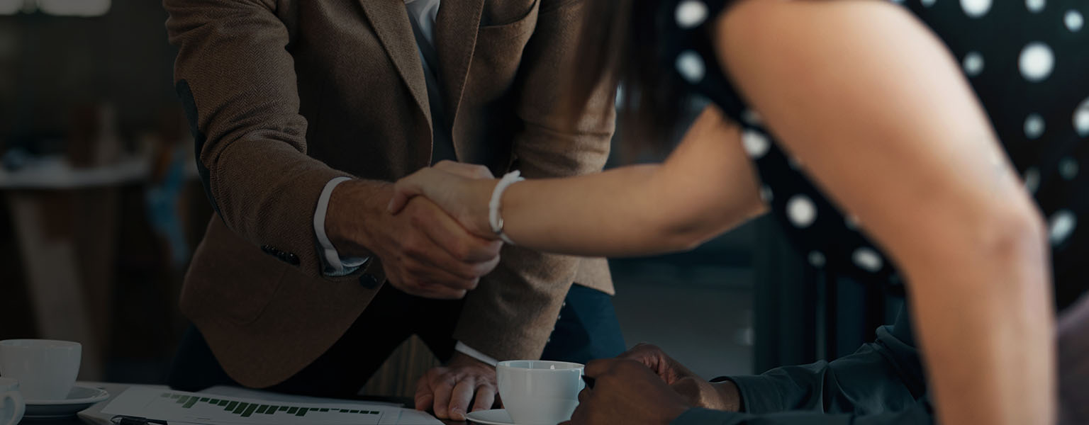 Image of two business people shaking hands