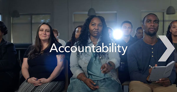 Image still from the video with the words Accountability 